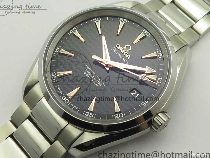 0228 FlexibleFit Aqua Terra 150M SS VSF 1:1 Best Edition Black Wave Textured Dial RG Hand on SS Bracelet A8500 Super Clone 8032